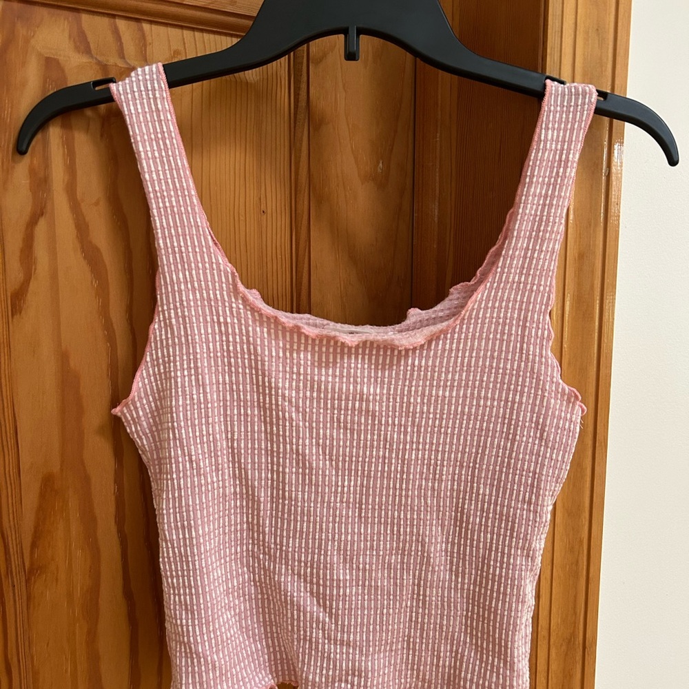 Caution To The Wind Pink Ribbed Sleeveless Tank Top
